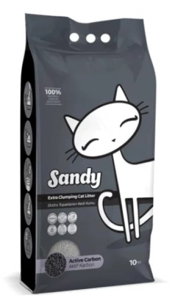 Sandy Aktiv Karbonlu Tozsuz Topaklanan Sodyum Bentonit 10 kg Kedi Kumu