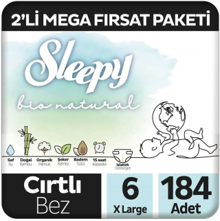 Sleepy Bio Natural 6 Beden 184 Adet Bebek Bezi