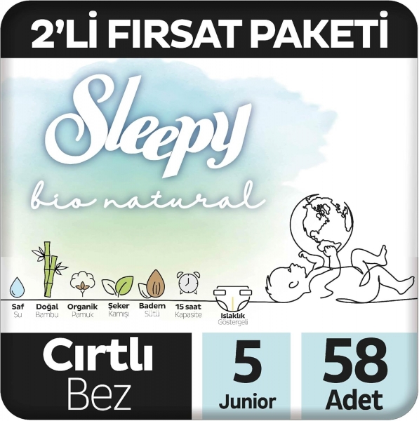 Sleepy Bio Natural 5 Beden 58 Adet Bebek Bezi