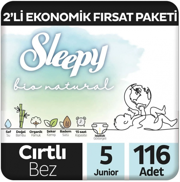 Sleepy Bio Natural 5 Beden 116 Adet Bebek Bezi