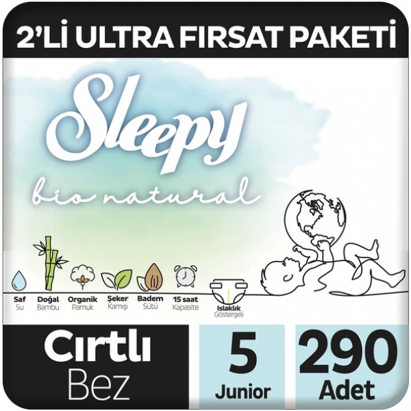 Sleepy Bio Natural 5 Beden 290 Adet Bebek Bezi