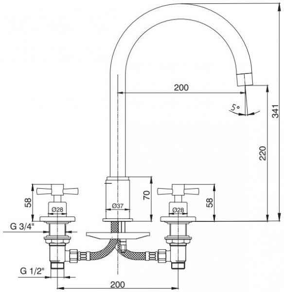 E.C.A. Quadrille 102105152 Lavabo Bataryası