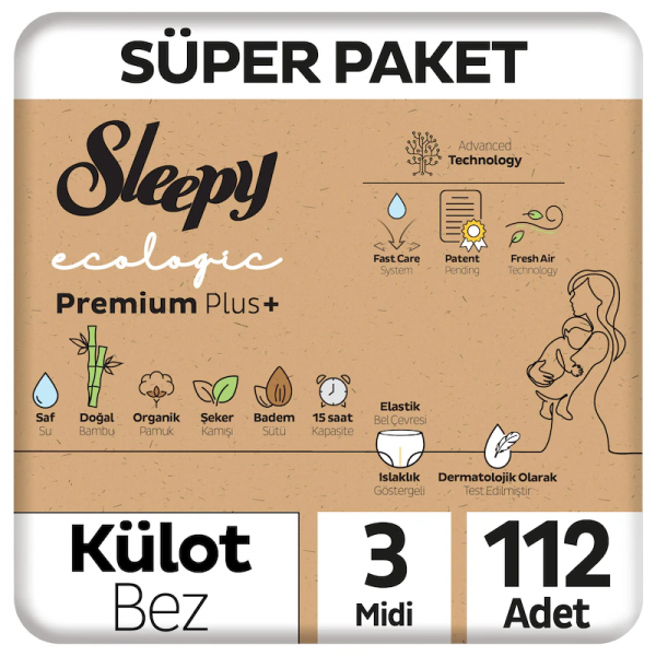 Sleepy Ecologic Külot Bez 3 Beden 112 Adet Bebek Bezi