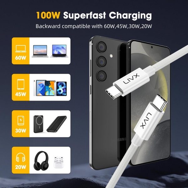 Livx White 100W Şarj Kablosu