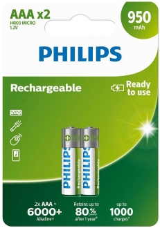 Philips Rechargeable AAA 950 mAh 2'li İnce Kalem Pil