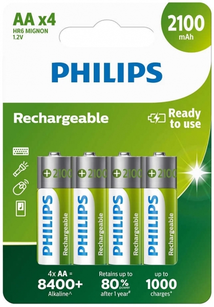 Philips Rechargeable AA 2100 mAh 4'lü Kalem Pil