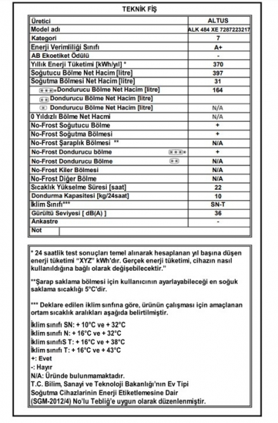 Altus ALK-484 XE Buzdolabı