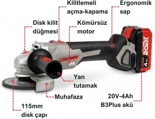 Crown CT23001-115HX-4 Avuç Taşlama