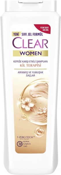 Clear Women Kepeğe Karşı Etkili Kil Terapisi Arınmış ve Yumuşak Saçlar 485 ml Şampuan