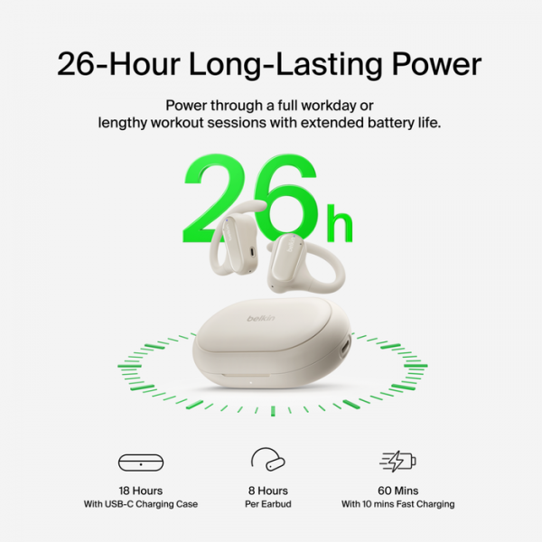 Belkin SoundForm ClearFit Open-Ear Tam Kablosuz Kulaklık