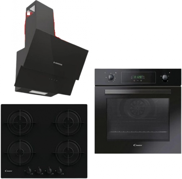 Hoover Canddy Dijital 3'lü Turbo Siyah Cam Ankastre Set CVW6BB + FCP405N