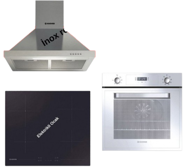 Hoover Elektrikli Renkli 3'lü Ankastre Set HH64CCB + HOT3051WI