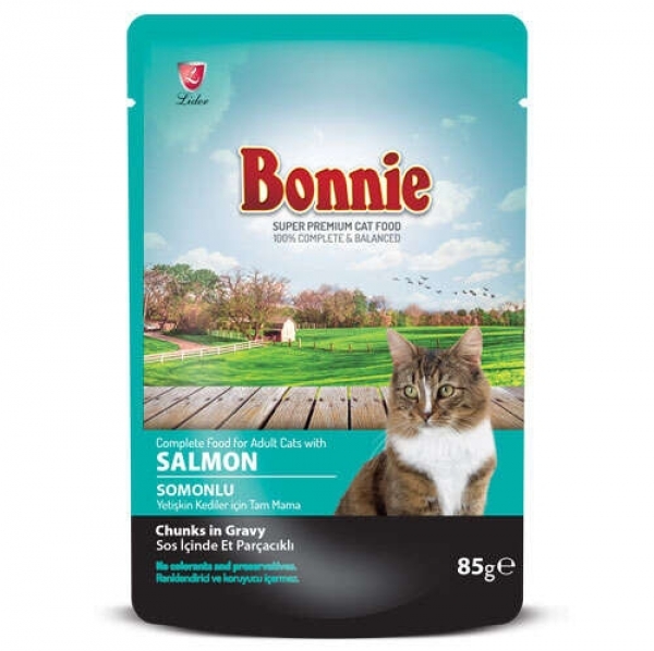 Bonnie Sos İçinde Et Parçacıklı Somonlu 85 gr Kedi Maması