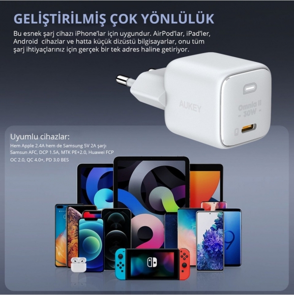 Aukey Omnia II Mini 30W Şarj Aleti (30 W)