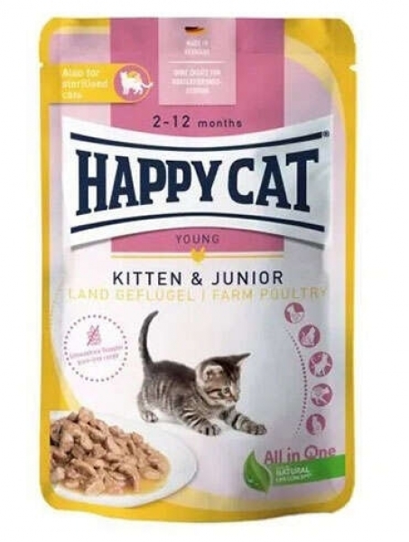 Happy Cat Meat in Sauce Kitten Junior Kümes Hayvanlı 85 gr Kedi Maması