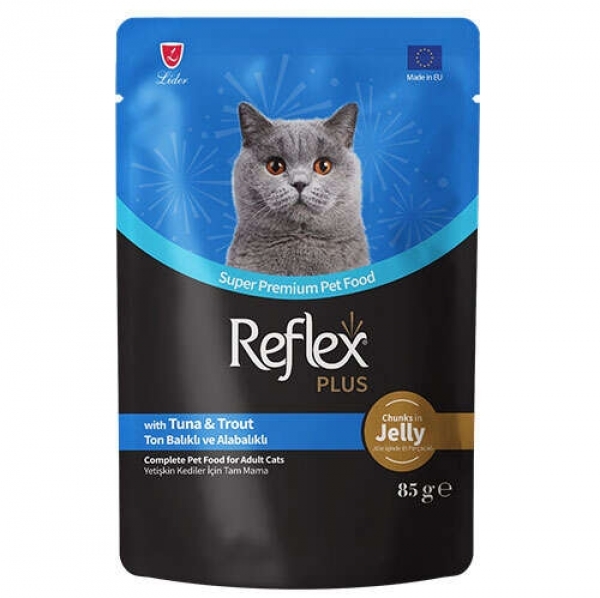 Reflex Plus Pouch Jelly Ton ve Alabalıklı Jöleli 85 gr Kedi Maması