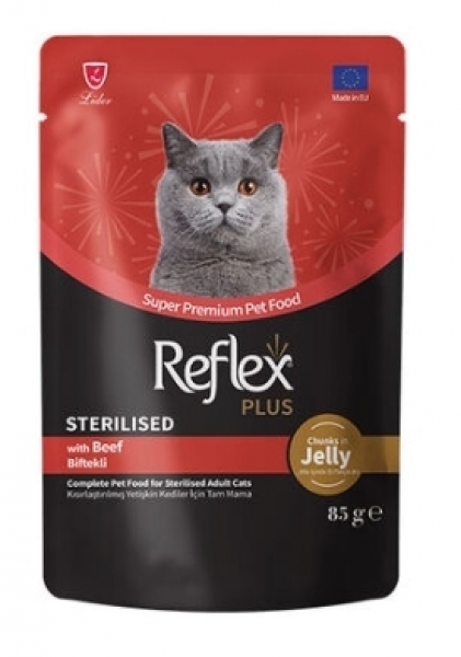 Reflex Plus Sterilised Pouch Jelly Biftekli Kısırlaştırılmış 85 gr Kedi Maması