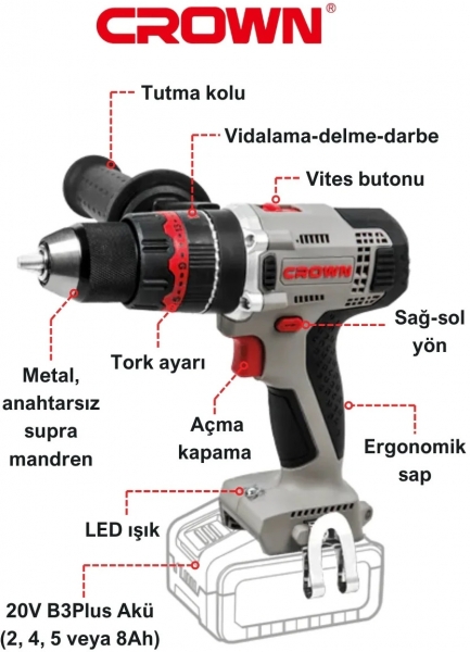 Crown CT21075HMX Solo Akülü Matkap (Akülü)