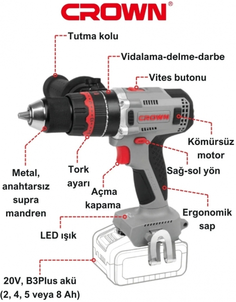 Crown CT21093HMX Solo Akülü Matkap (Aküsüz)