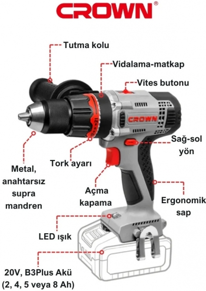 Crown CT21076HMX Solo Akülü Vidalama (Aküsüz)