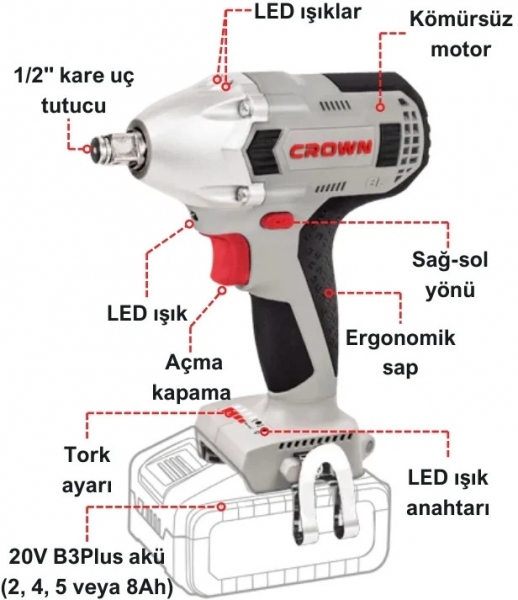 Crown CT22015HX-4 TB Akülü Somun Sıkma