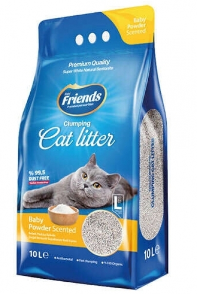 Friends İnce Taneli Bebek Pudralı Topaklanan Doğal 10 lt Kedi Kumu