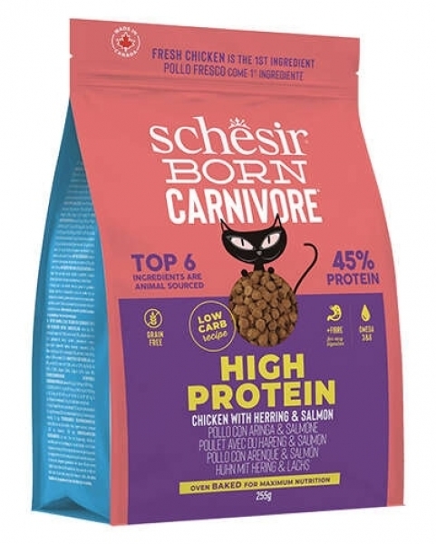 Schesir Born Carnivore Tavuklu Somonlu ve Ringa Balıklı Tahılsız 255 gr Kedi Maması
