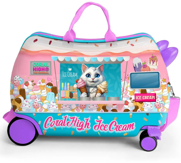 Coral High 16357 Dondurmacı Kedi Desenli Otur-Çek Çocuk Valizi