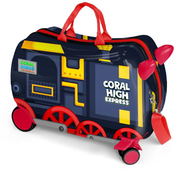 Coral High 16366 Tren Desenli Otur-Çek Çocuk Valizi