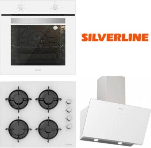 Silverline Beyaz Cam Ankastre Set CS5349W01 + BO65E1W01 + 3457 Soho 60