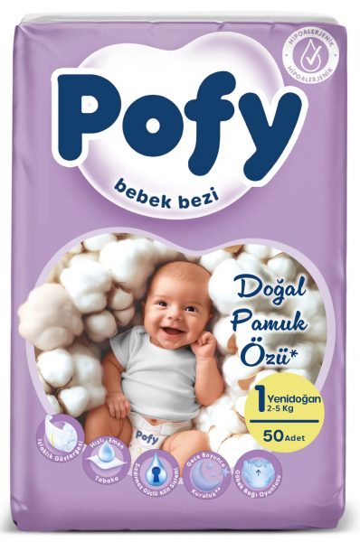 Pofy Yenidoğan 1 Beden 50 Adet Bebek Bezi