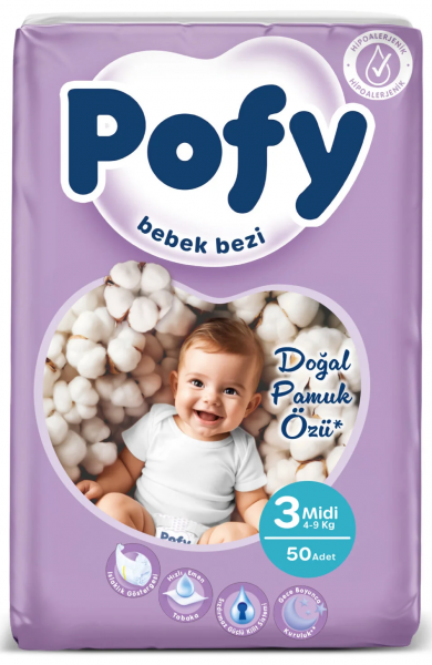 Pofy Midi 3 Beden 50 Adet Bebek Bezi